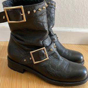 Jimmy Choo Dash Studded Biker Boots Black 36.6